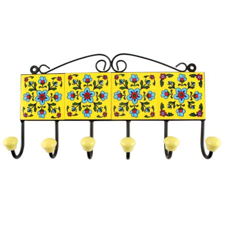 Turquoise Tiny Flower Ceramic Tile Hook